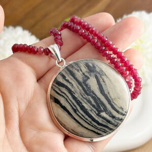 Big Natural White Buffalo Turquoise Pendant 925 Garnet Necklace Southwest os